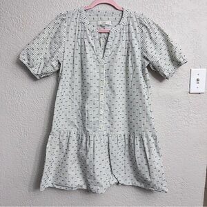 LOFT Gray Stripe Blue Dot Shirt Dress Medium Petite